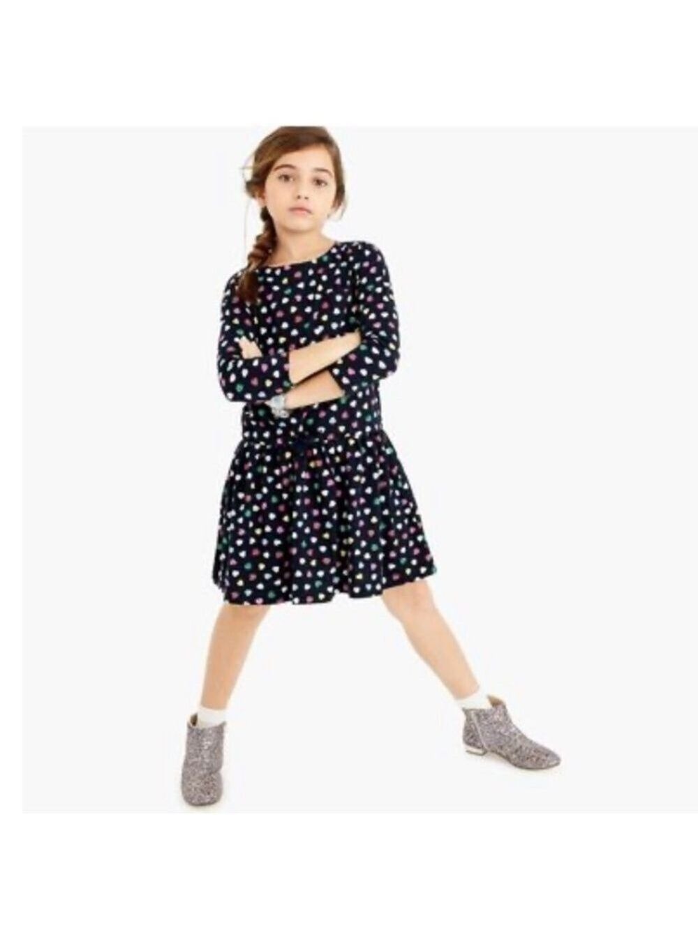 J.Crew Crewcuts Girl Hearts Dress Long Sleeves Size 12